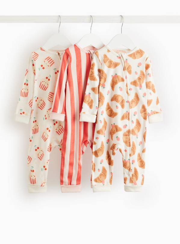 Food Print 2-Way Zip Footless Sleepsuits 3 Pack 3-6 months